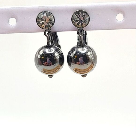 Joan Rivers Ball Clip On Earrings, Gunmetal - Picture 1 of 7